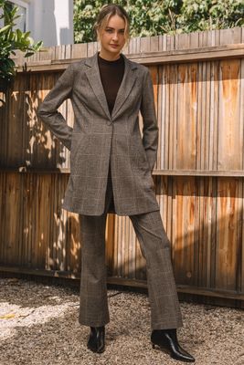 Skies Are Blue Plaid One Button Coat