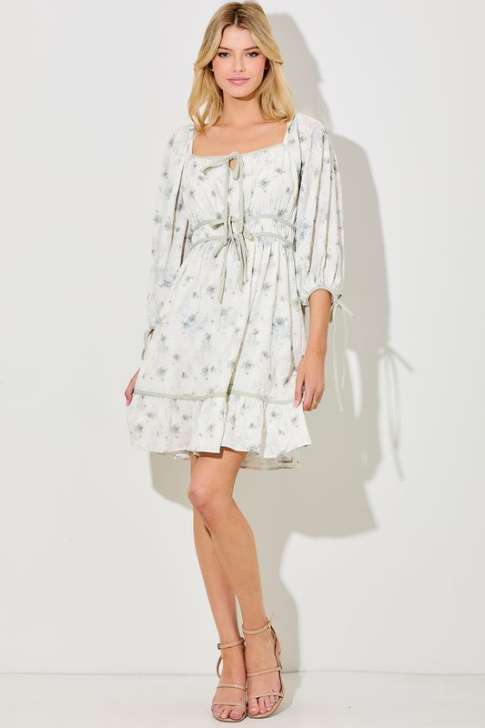 Polagram Floral Color Tape Mini Dress