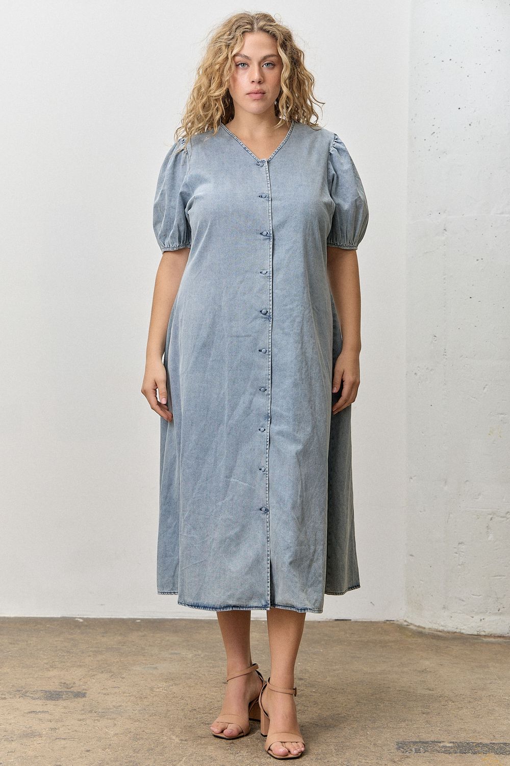 Polagram Curvy Button Down Midi Dress