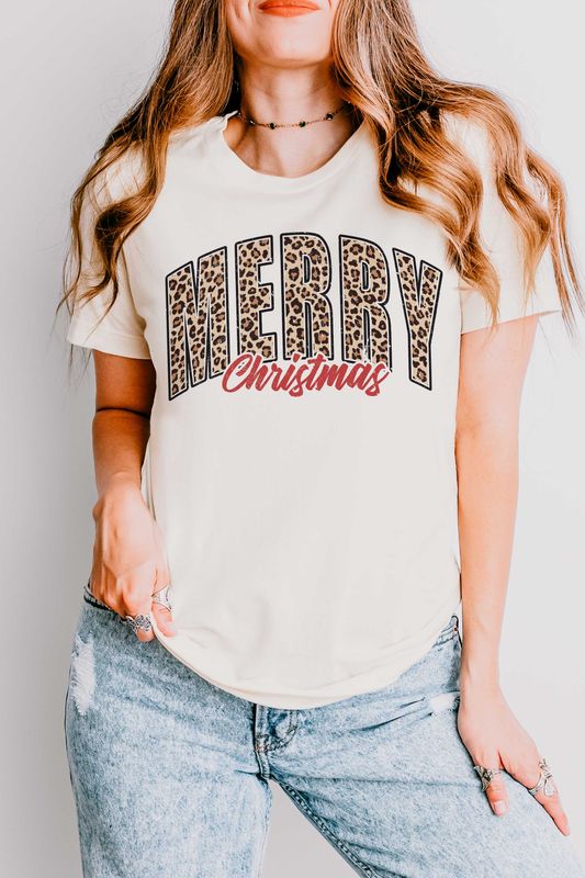 A-Blush Plus Leopard Merry Christmas Graphic Tee
