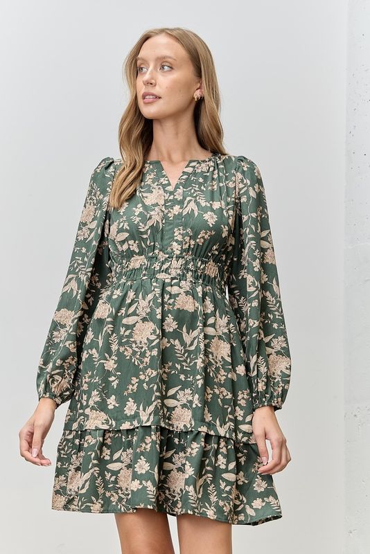 Polagram Floral Mini Dress w Elastic Waist