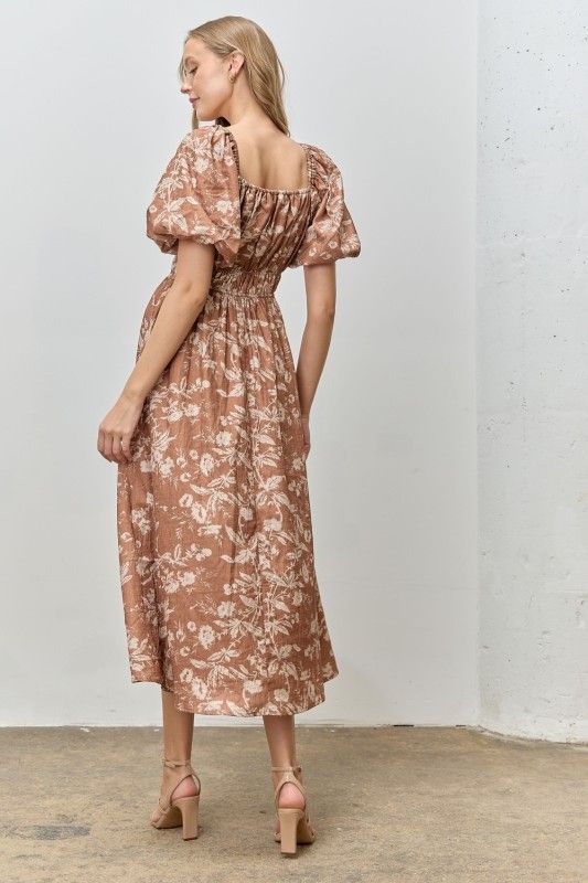 Polagram Textured Floral Print Midi Dress