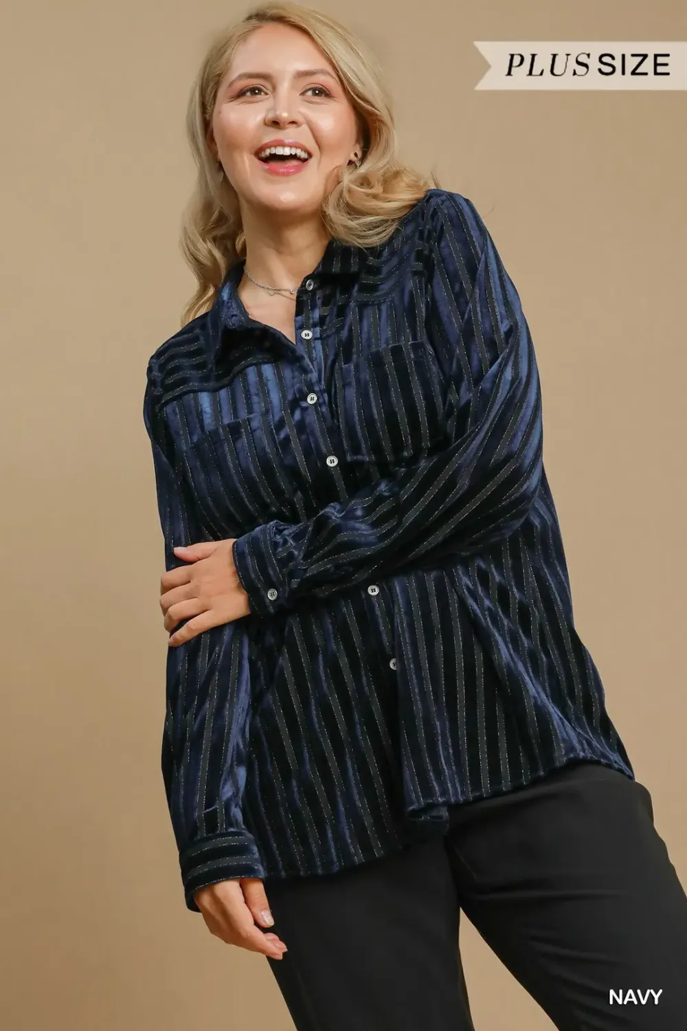 Umgee Plus Button Down Striped Top