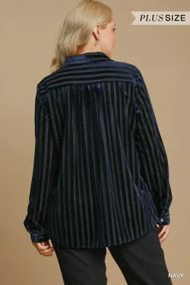 Umgee Plus Button Down Striped Top