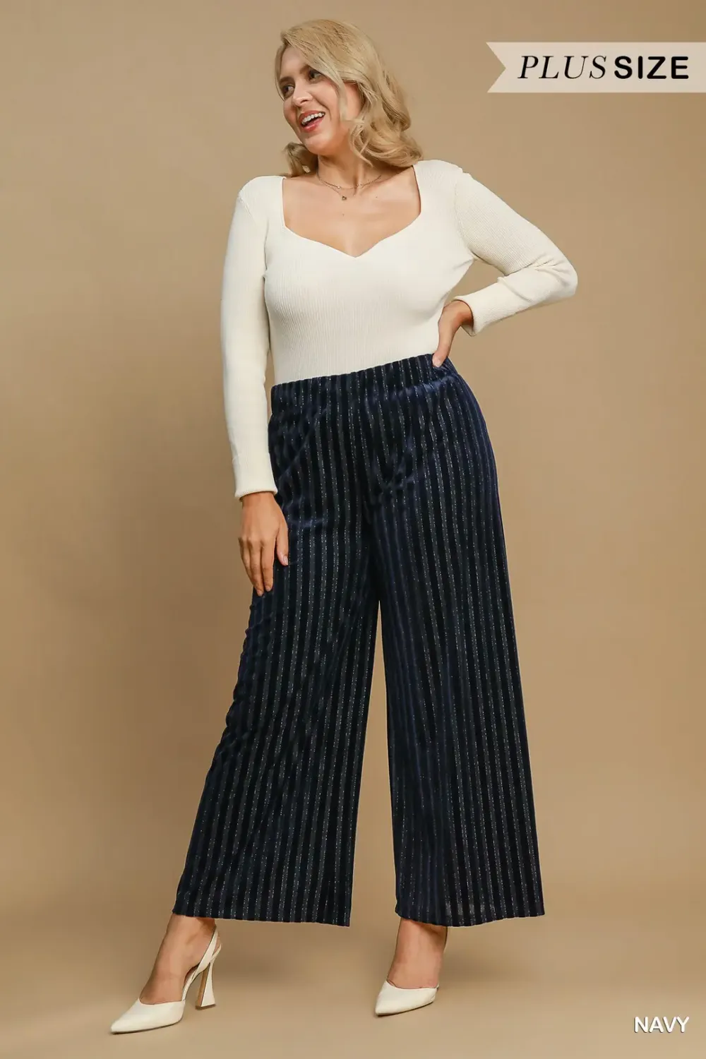 Umgee Plus Striped Wide Leg Pants