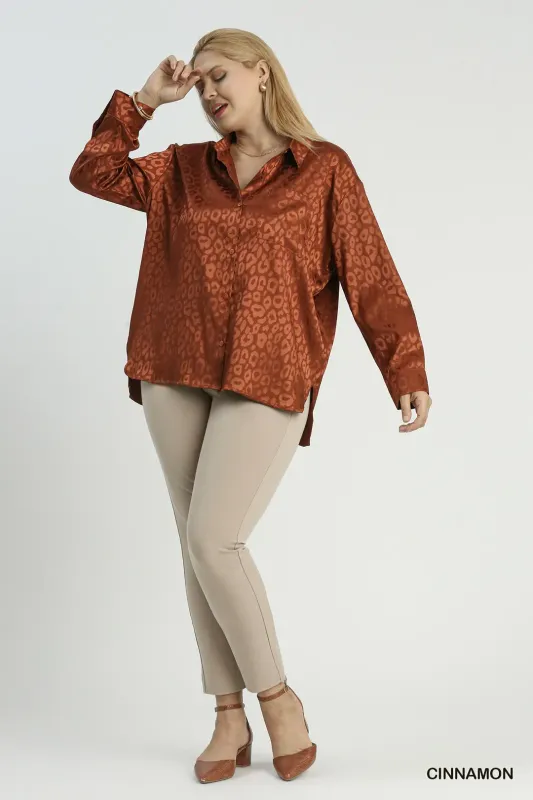 Umgee Plus Animal Jacquard Print Button Up