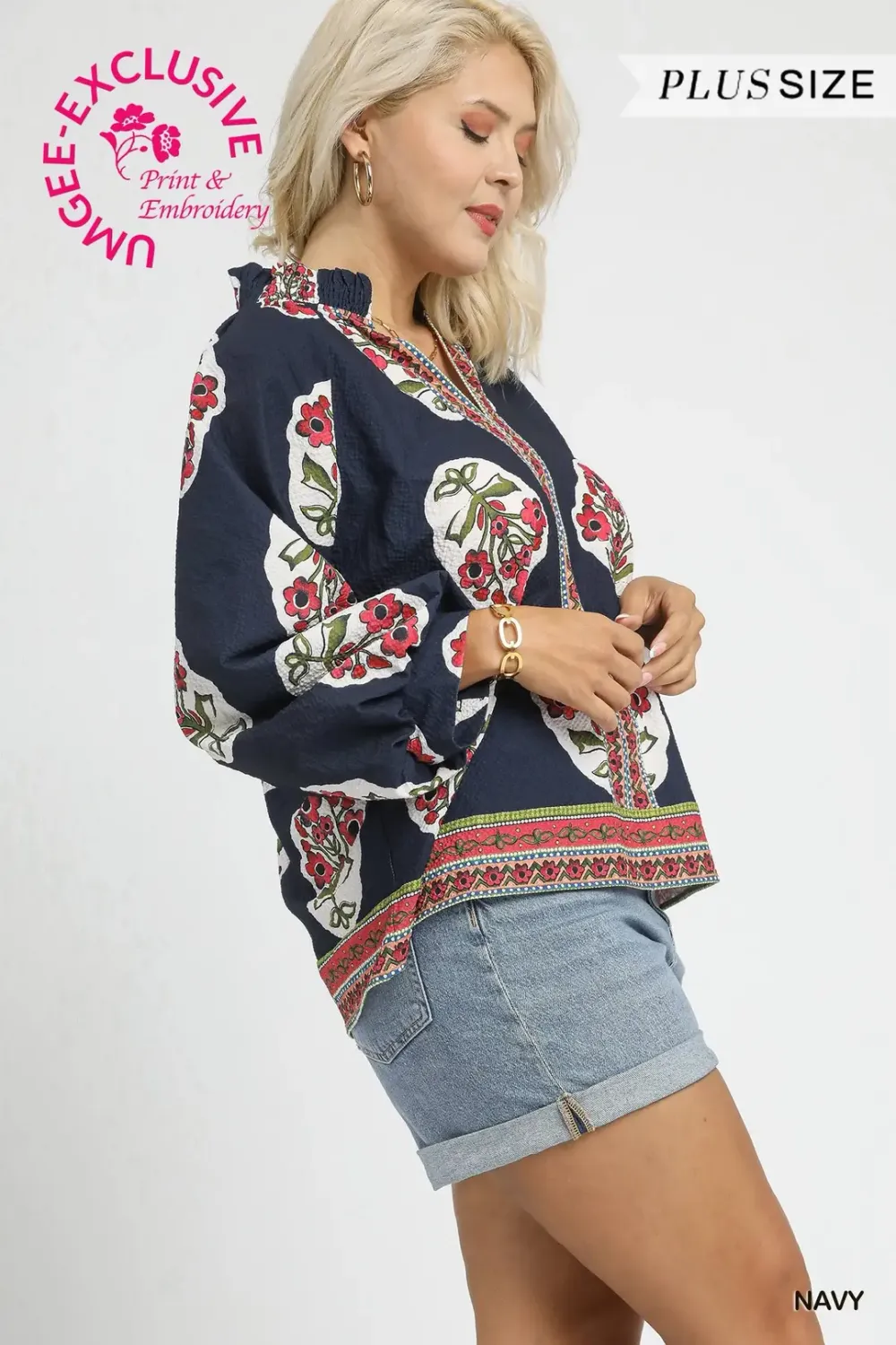 Umgee Plus Boho Floral Print Tunic Top
