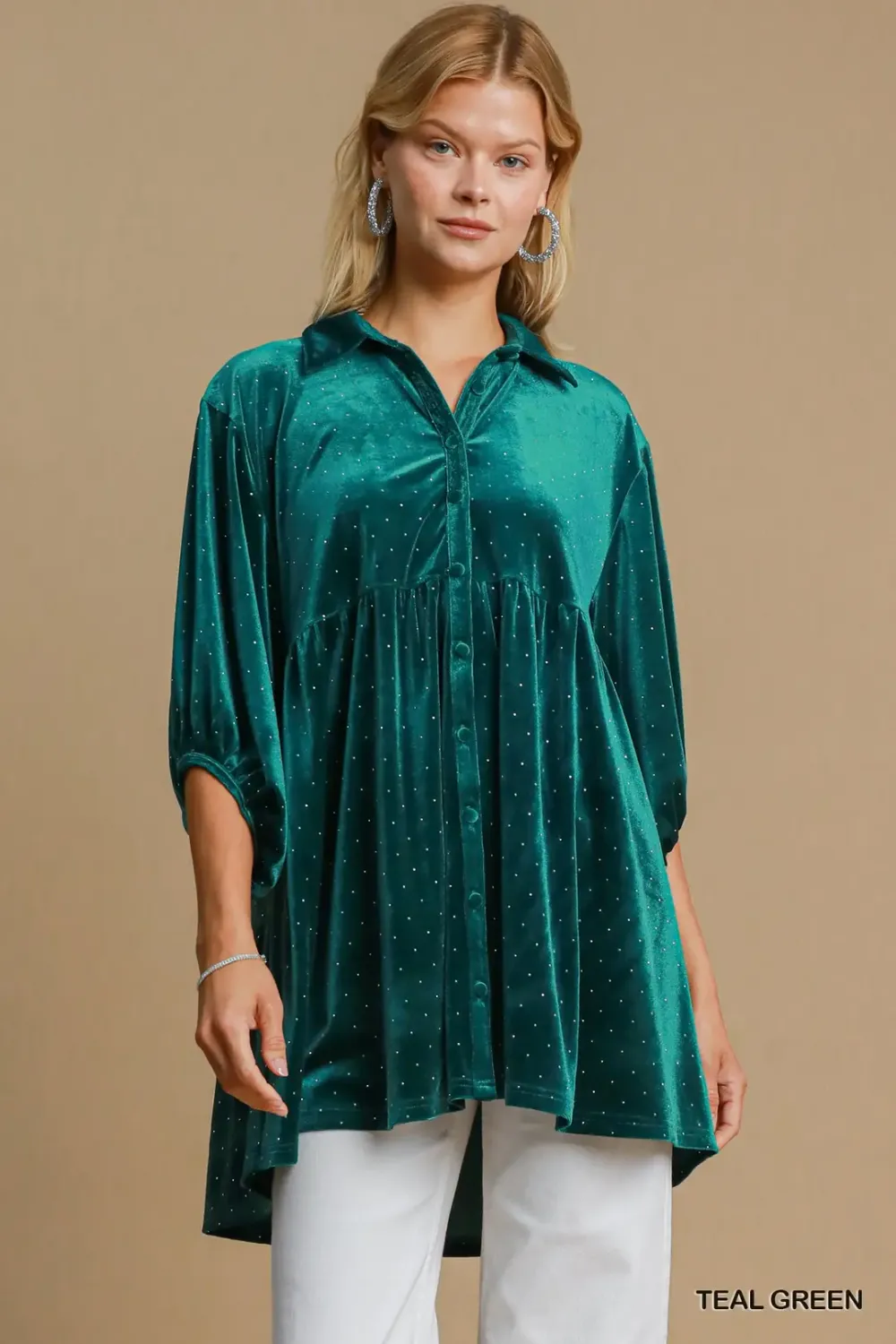 Umgee Velvet Collared Tunic Top