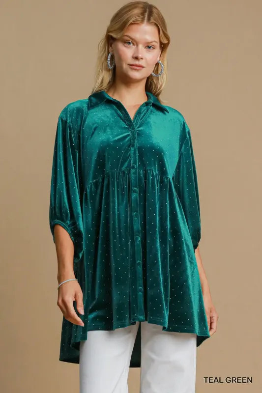 Umgee Velvet Collared Tunic Top