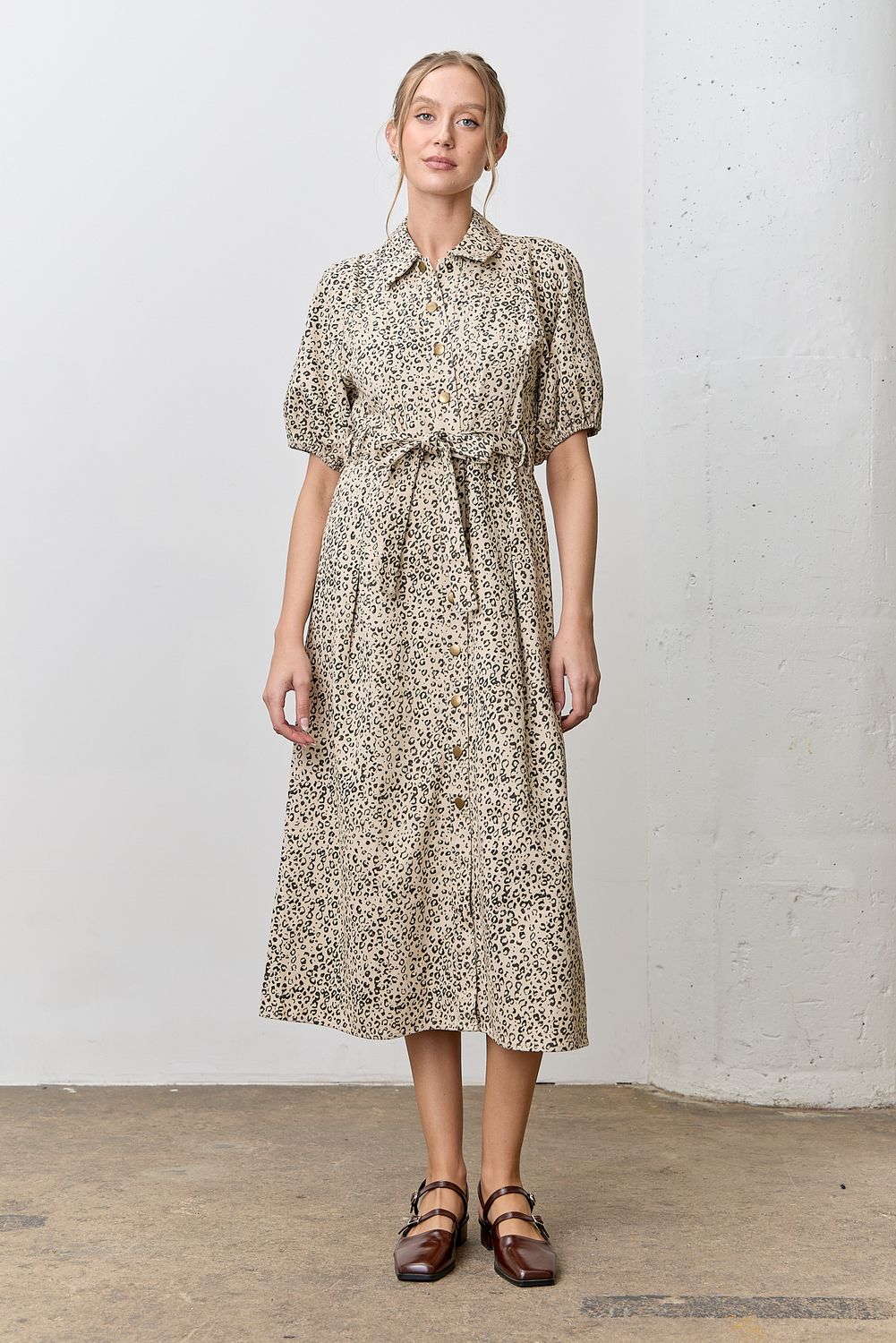 Polagram Curvy Leopard Print Midi Dress w/ Tie