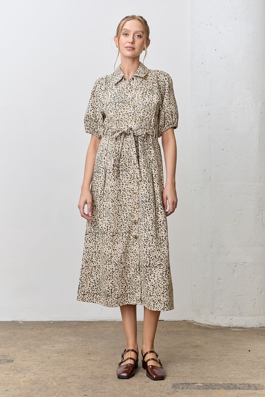 Polagram Curvy Leopard Print Midi Dress w/ Tie