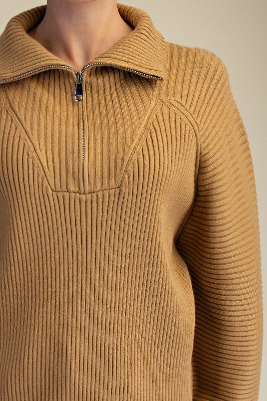 Glam Front Zip Neck Sweater
