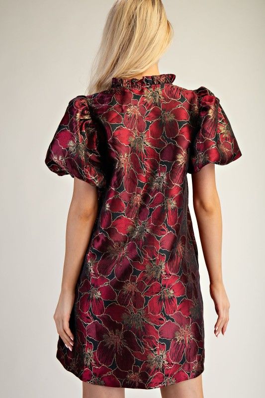 Glam Ruffle V-Neck Puff Sleeve Mini Dress