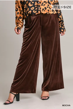 Umgee Plus Velvet Mocha Pants