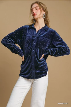 Umgee Velvet Button Down Top