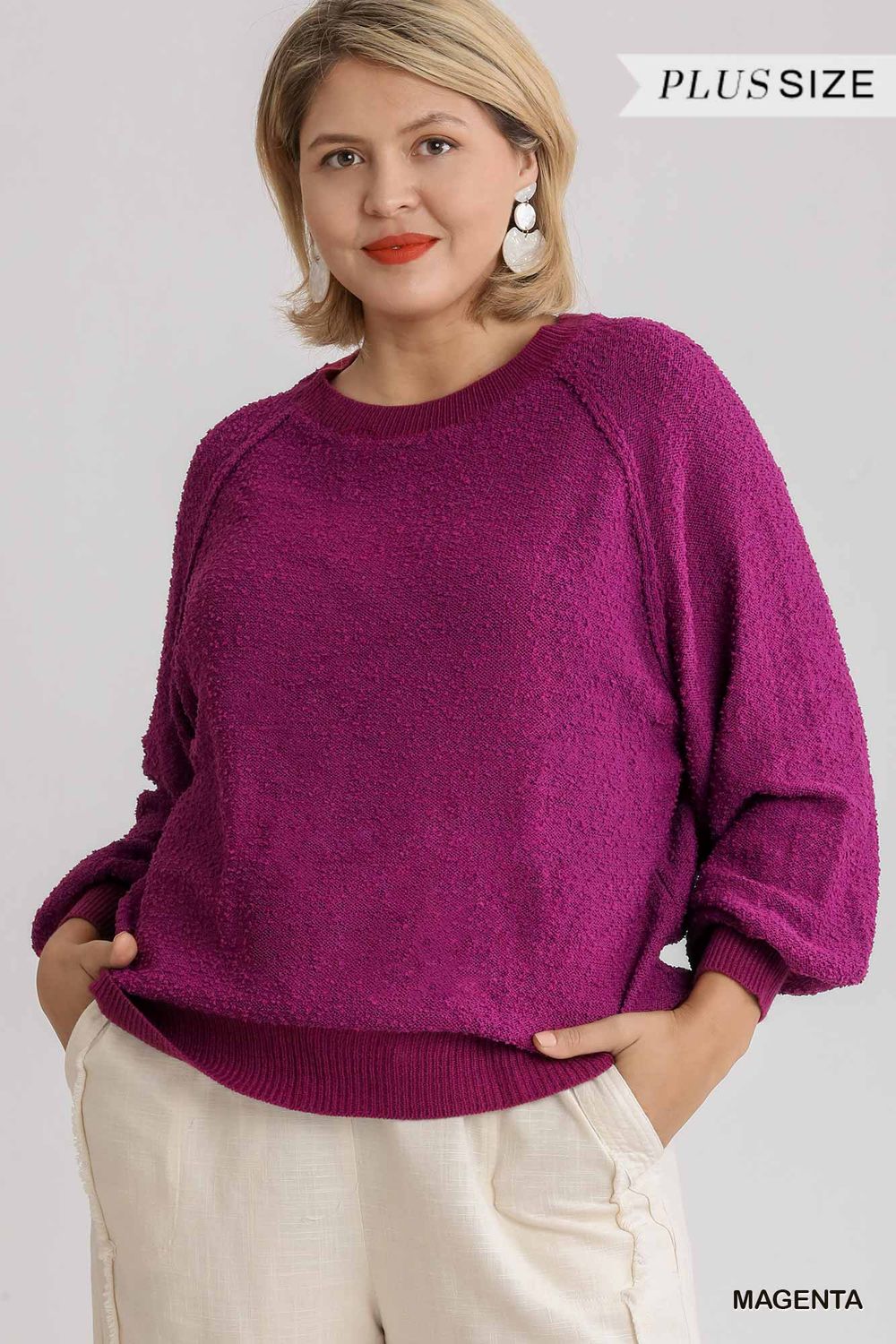 Umgee  Puff Sleeve Boat Neck Sweater 