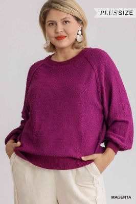 Umgee  Puff Sleeve Boat Neck Sweater 