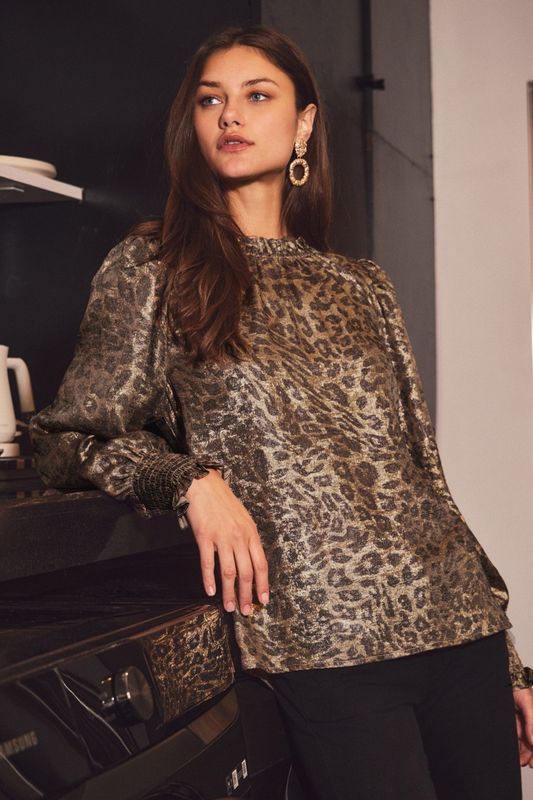 Oddi Plus Metallic Leopard Printed Blouse