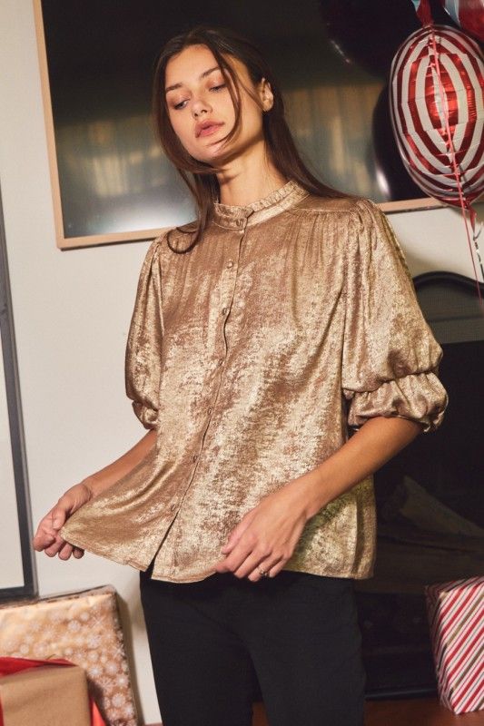 Oddi Plus Shimmer Foiled Button Front Blouse