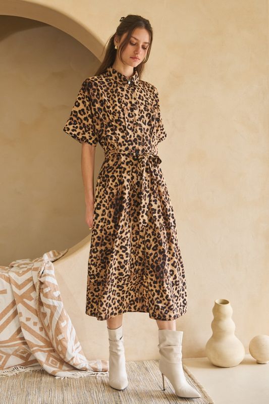 Oddi Plus Animal Printed Button Down Shirt Dress