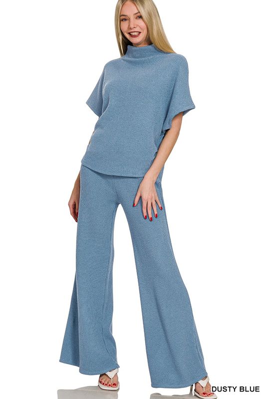 Zenana Sweater Mock Neck Top &amp; Long Pants Set