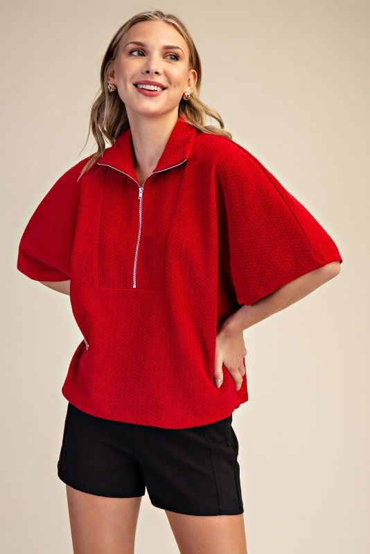 Glam Front Zip Pullover Top