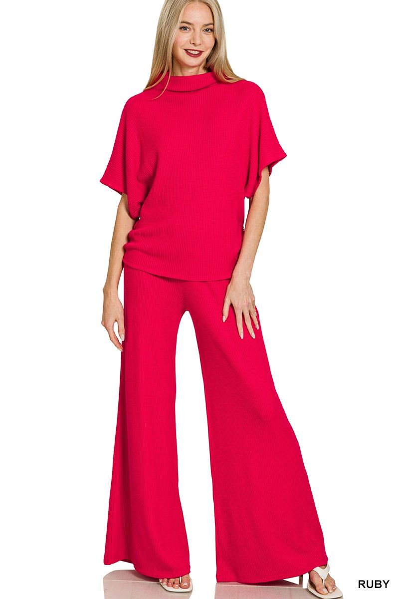 Zenana Sweater Mock Neck Top &amp; Long Pants Set