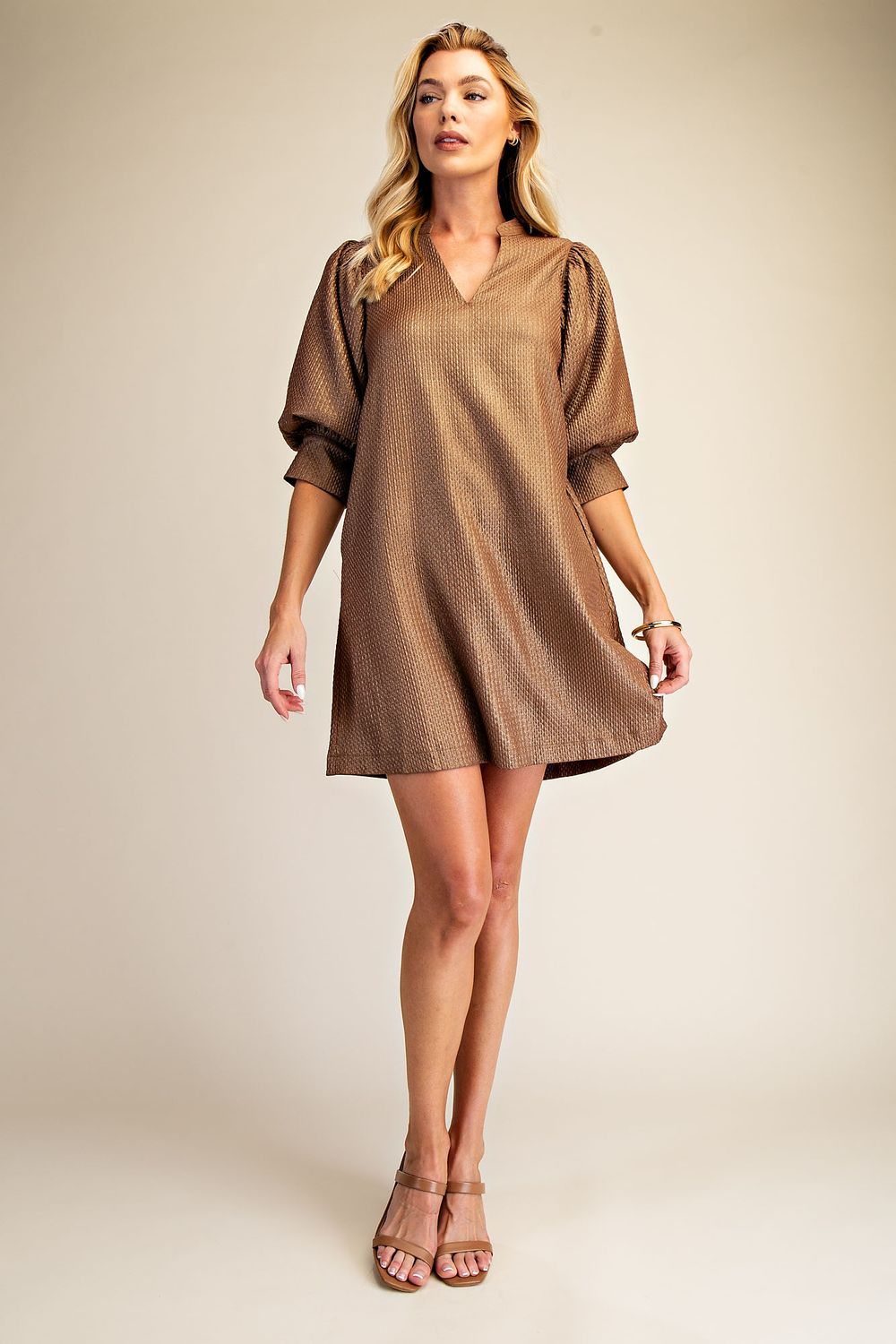 Glam V-Neck Puff Sleeve Mini Dress