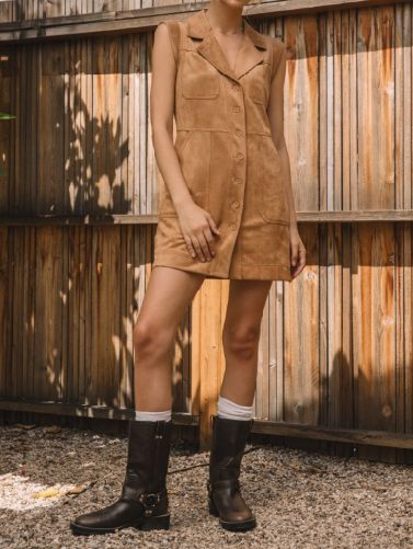 Skies Plus Slvless Faux Suede Mini Dress