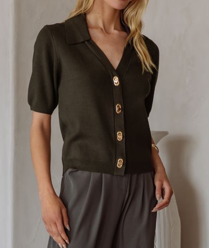 Skies Are Blue Knit Top With Gold Twist 