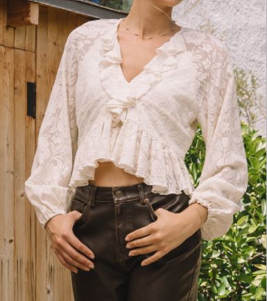 Skies Are Blue Ruffle Lace Long Slve top