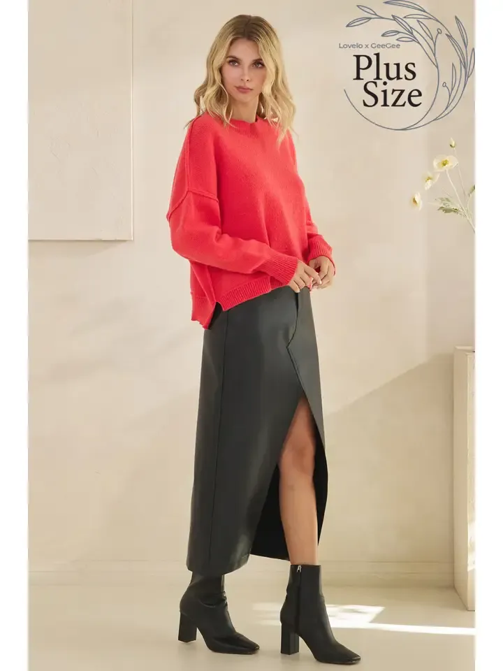 GeeGee Plus Faux Leather Midi Skirt