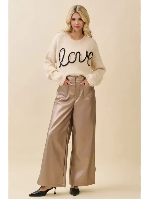 GeeGee Metallic Wide-Leg Faux Leather Pants