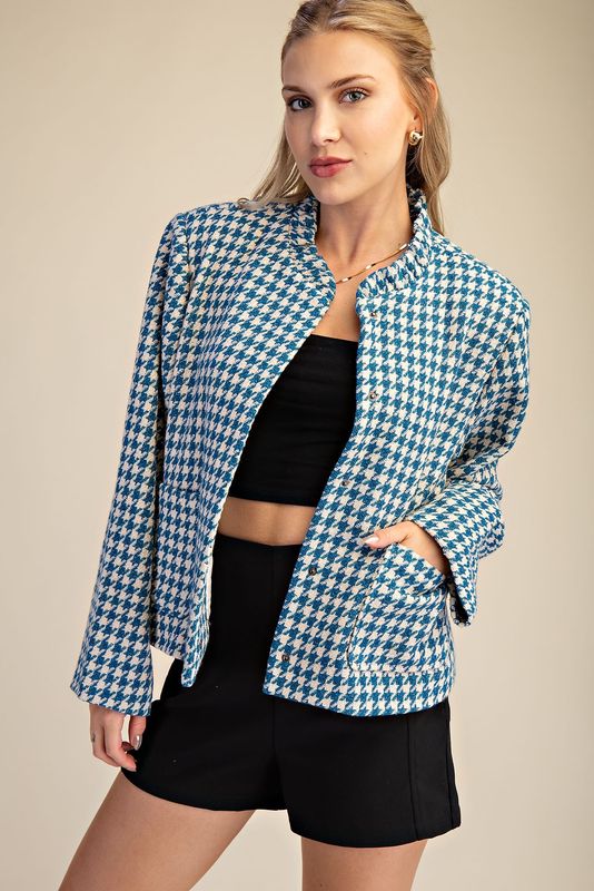 Glam Ruffle Neck Pocket Long Sleeve Jacket