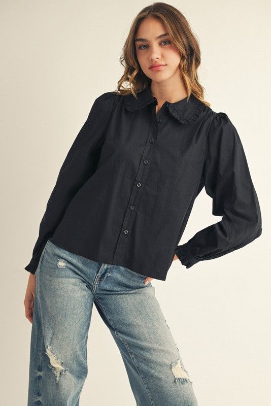 Jodifl Ruffled Collared Button Top