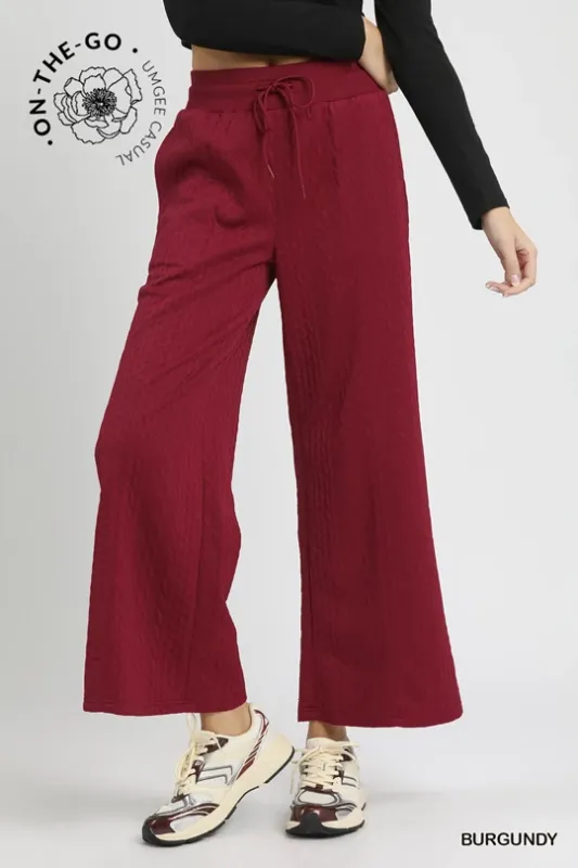 Umgee Cable Knit Textured Wide Leg Pants