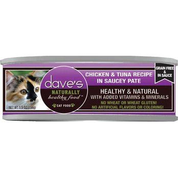 DAVE&#39;S  CAT GRAIN FREE SAUCEY PATE CHICKEN TUNA 5.5OZ
