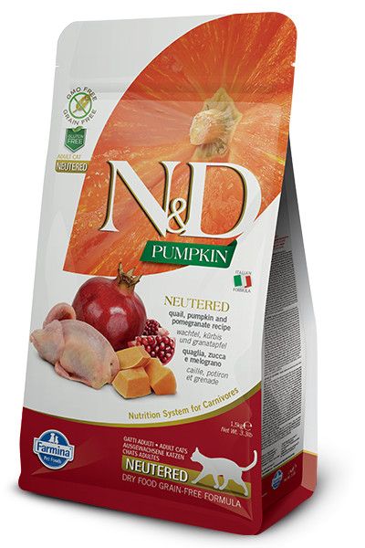 Farmina N&amp;D Pumpkin Quail &amp; Pomegranate Neutered Dry Cat Food, 3.3-lb