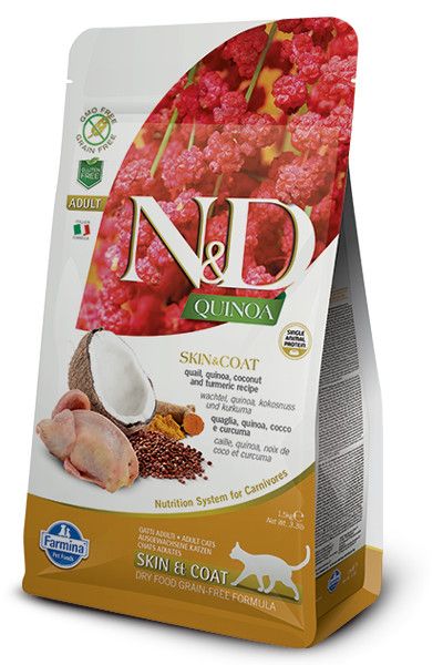 Farmina N&amp;D Quinoa Skin &amp; Coat Quail Dry Cat Food, 3.3-lb