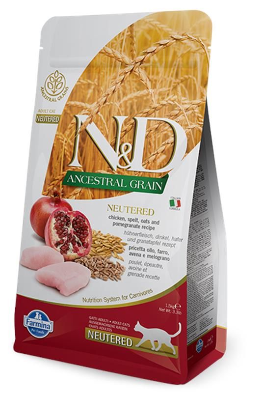 Farmina N&amp;D Ancestral Grain Chicken &amp; Pomegranate Recipe Neutered Cat Dry Food, 11-lb Bag