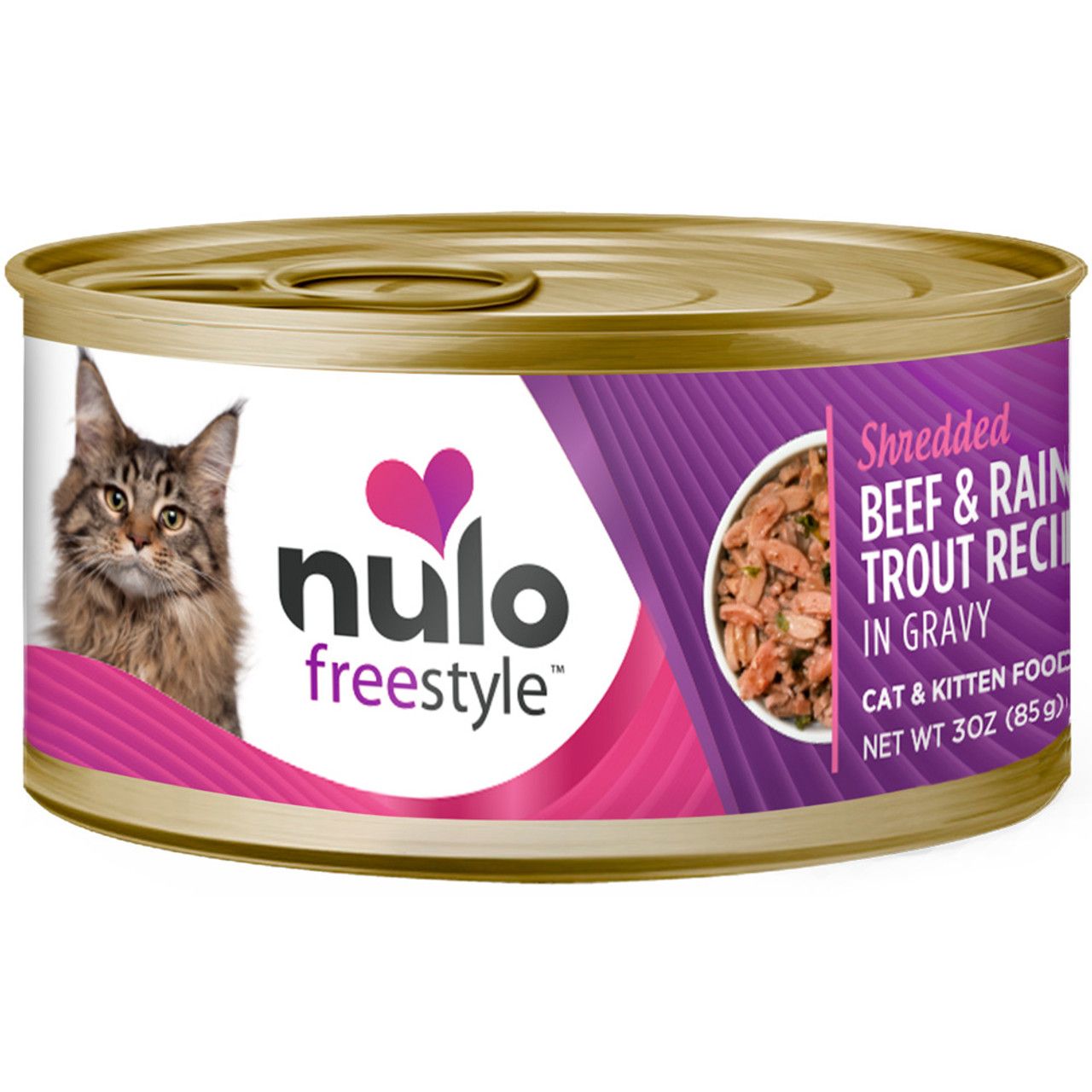 Nulo Freestyle Cat &amp; Kitten Shredded Beef &amp; Rainbow Trout Recipe In Gravy Canned Cat Food