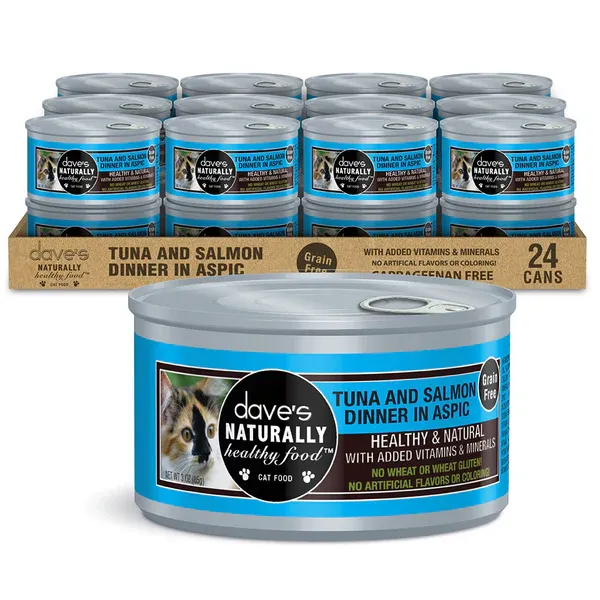 DAVE'S PET FOOD CAT NATURALLY HELATHY TUNA SALMON IN ASPIC 3OZ