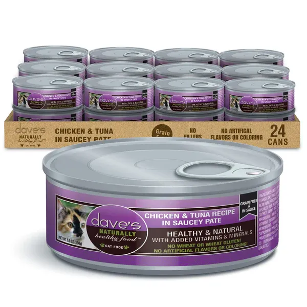 DAVE'S  CAT GRAIN FREE SAUCEY PATE CHICKEN TUNA 5.5OZ