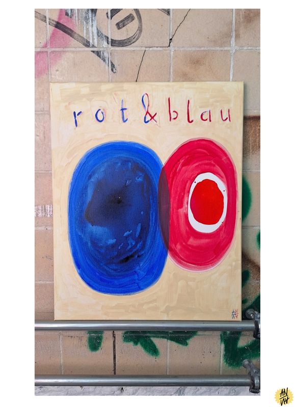 "rot & blau", 2026, Acrylfarbe und Tusche auf Leinwand