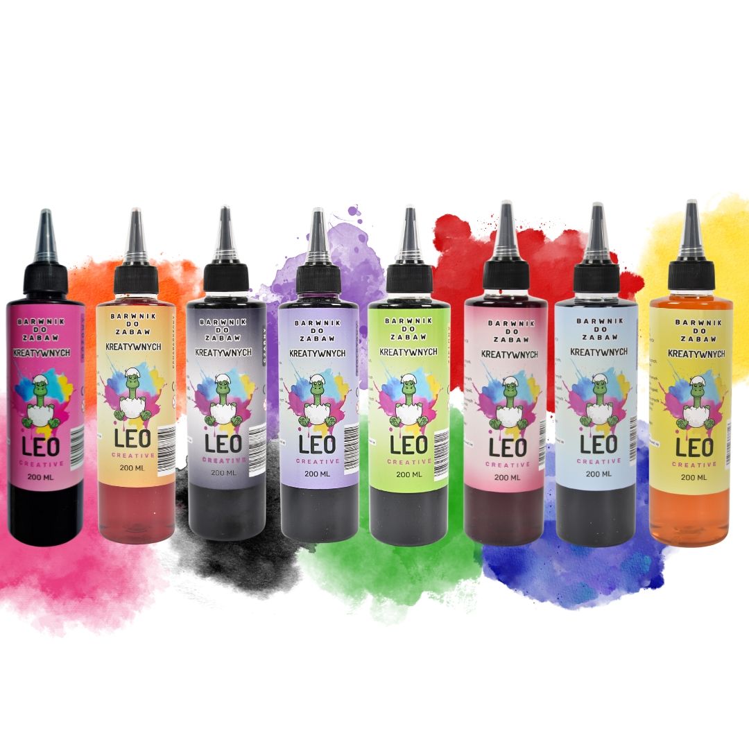 ZESTAW BARWNIKÓW 8x200 ml w płynie do zabaw kreatywnych, slime, mydeł i innych kosmetyków,