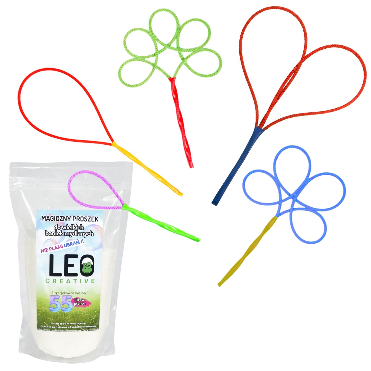 ZESTAW 5 obręczy + 55 litrów płynu, proszek do baniek mydlanych