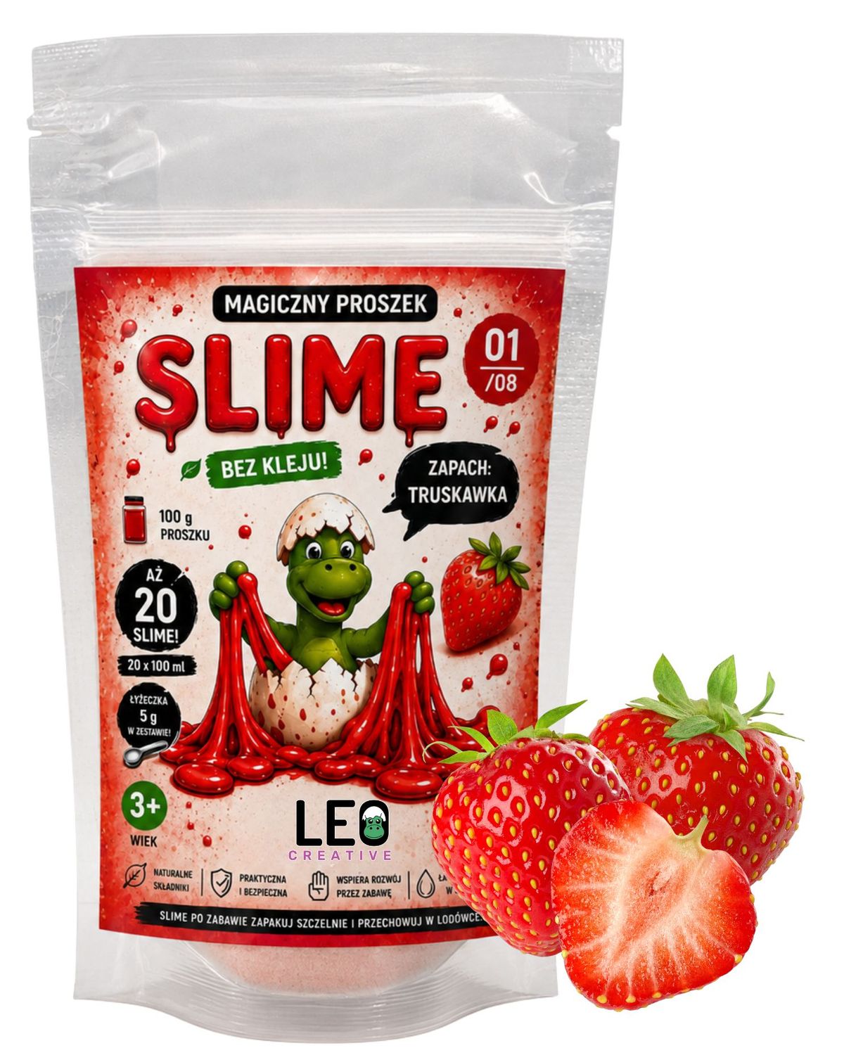 Slime zapachowy TRUSKAWKA bez kleju proszek na 20 slimów