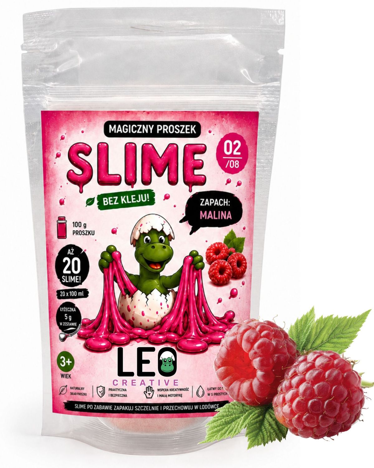 Slime zapachowy MALINA bez kleju proszek na 20 slimów
