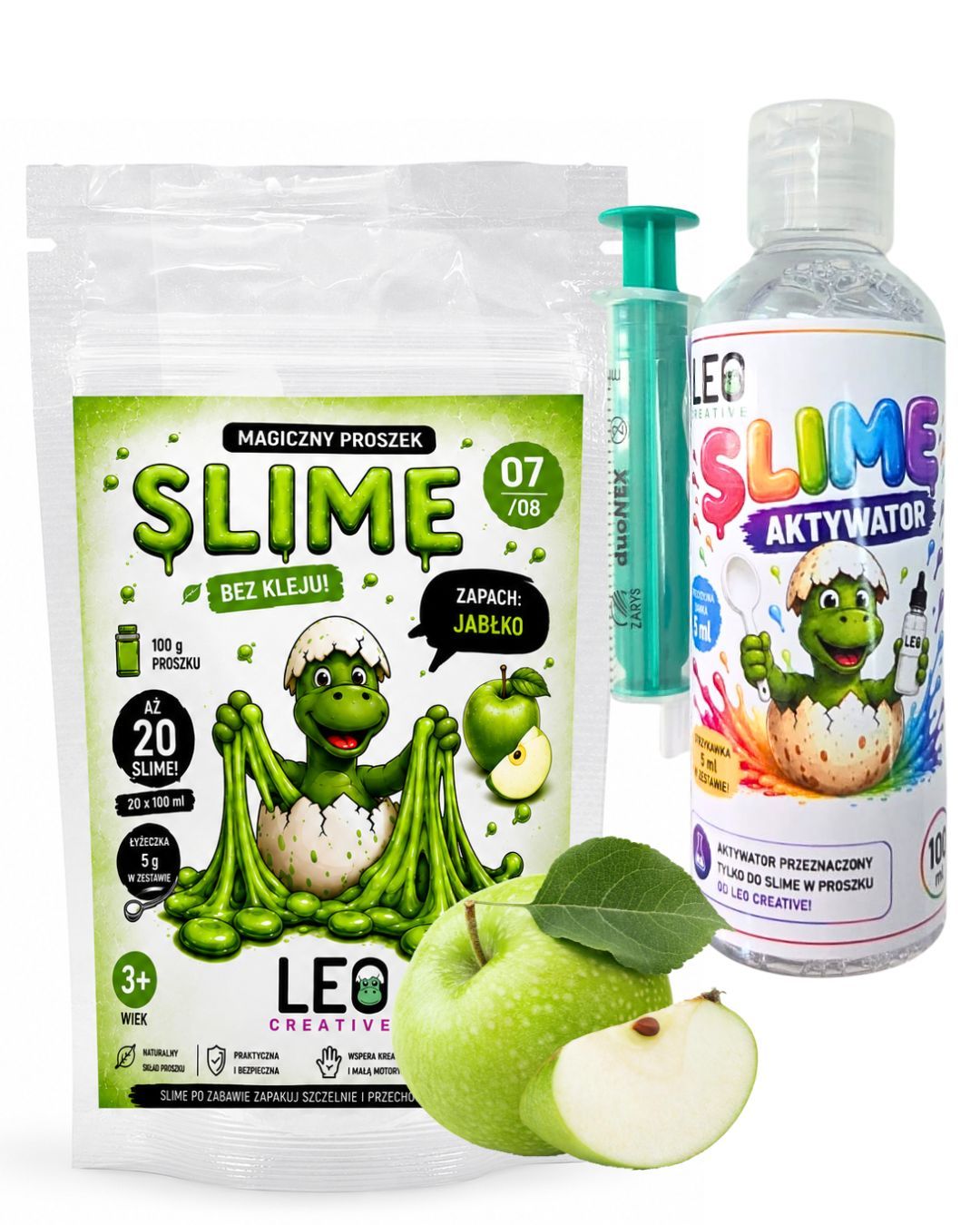 ZESTAW Slime zapachowy wodny JABŁKO proszek na 20 slimów+aktywator