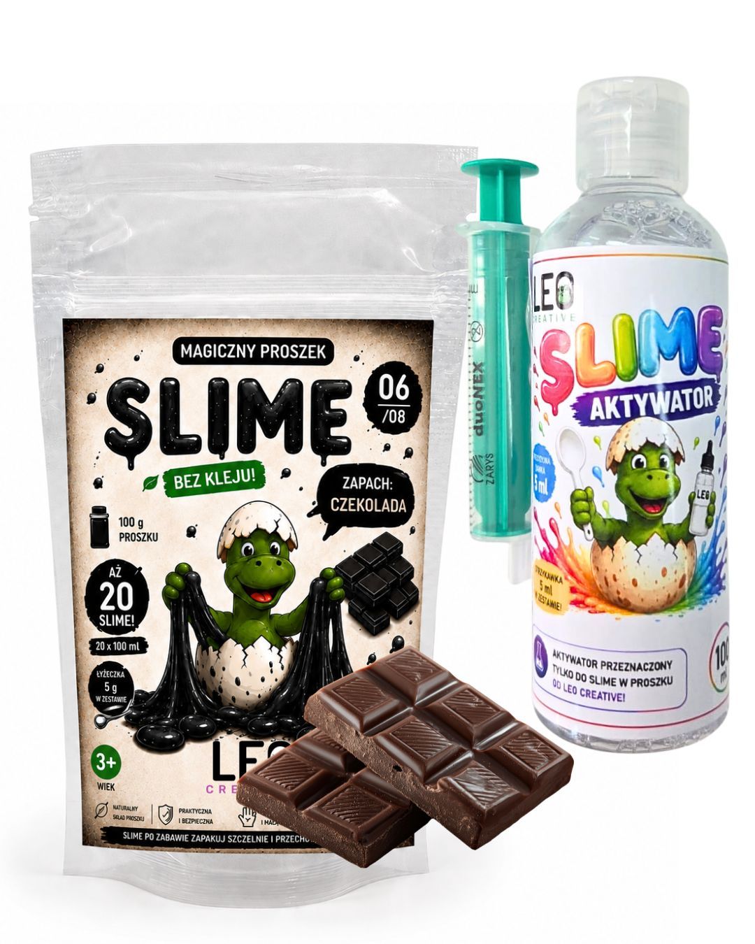 ZESTAW Slime zapachowy wodny CZEKOLADA proszek na 20 slimów+ aktywator